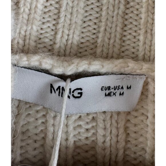 Mango bell sleeves chunky cable knit turtle neck oversized sweater cream sz M - Picture 3 of 7